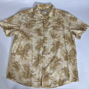 Oliver & Burke Men’s Hawaiian Shirt Beige Short Sleeve Button Up Cotton Size XL